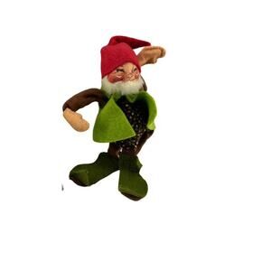 Annalee Mobilitee Vintage Christmas Gnome Elf Red Hat Green Vest Poseable 1971